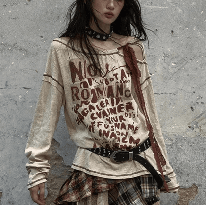 Retro Waste Distressed Long-sleeved T-shirt Top